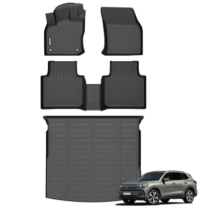 Binmotor-All Weather Car Floor Mats & Cargo Liner Set for Volkswagen Tiguan 2018-2024(Not for 2025), 5 Passenger，1st & 2nd Row & Rear Cargo Mat TPE Rubber Liners for VW Tiguan Accessories - style: 1) Car Mats for VW Tiguan (2018-2024)