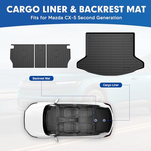 Mixsuper Cargo Liner for Mazda CX-5 CX5 2017-2024 2025, All Weather Trunk Mat Backrest Mat TPE Back Seat Cover Protector for CX5 Accessories - size: 17-25 |CX-5| Cargo & Backrest Mat