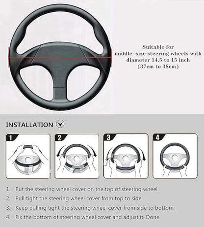 Elastic Stretch Steering Wheel Cover, Warm in Winter and Cool in Summer, Universal 15 inch Microfiber Breathable Ice Silk Anti Slip Car Interior Accessories, Odorless, (Black Purple)