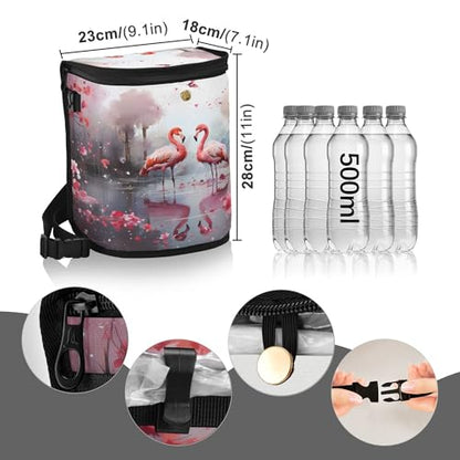 MNSRUU Car Trash Can with Lid, Flamingos and Flowers Car Trash Bag Hanging Organizers and Storage for Front Back Seat, Leak-Proof Trash Bin - color: Flamingos A 0325