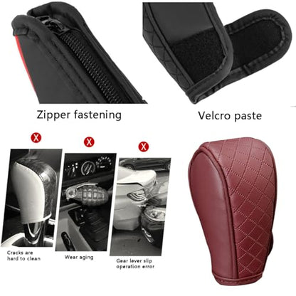 Gear Shift Knob Cover PU Leather Car Stick Shift Knob Cover Universal Fit for Most Cars, Non-Slip Gear Shifter Protector, Stylish Gear Shift Hoodie (Wine red) - color: Wine red