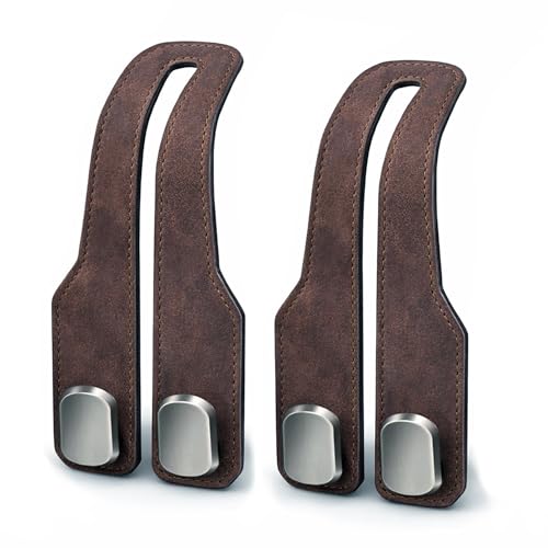 Car Headrest Hook 2 Pack, Premium Leather Car Purse Hooks, Heavy Duty Seat Back Organizer for Handbags, Groceries & Bags, No Scratch, Easy Install Car Accessories(2, Brown) - color: Brown