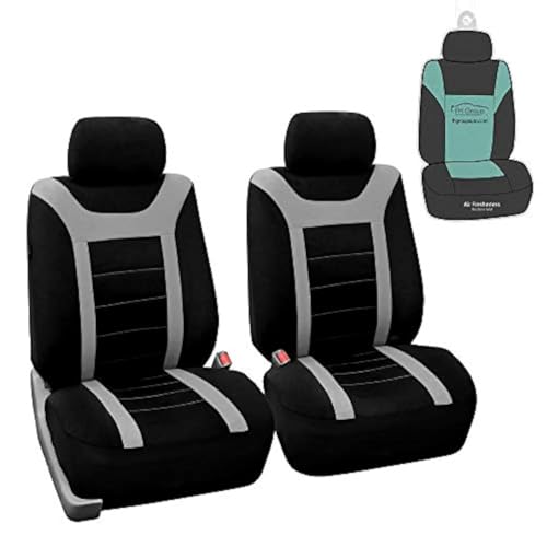 FH Group Car Seat Covers Sports Fabric Pair Set Airbag Compatible Easy Installation Universal Fit for Cars Trucks and SUVs (Gray/Black) FB070102 - color: Gray Black