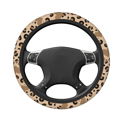 Car Steering Wheel Cover with Anti-Slip Lining, Universal 15 inch Wheel Cover, Fashion Car Interior Accessories for Women Men - Brown Heart Leopard Cheetah - color: Brown Heart Leopard Cheetah