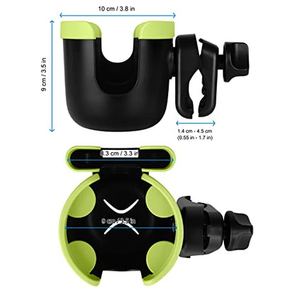 Accmor Stroller Cup Holder with Phone Holder, Bike Cup Holder, Universal Cup Holder for Uppababy Nuna Doona Strollers, 2-in-1 Cup Holder for Walker, Wheelchair, Scooter - color: Mix Green