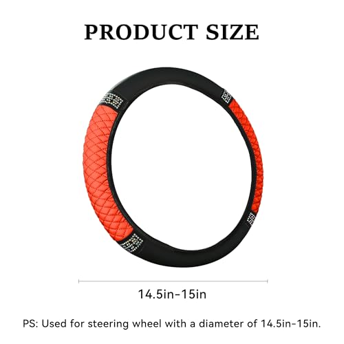 Bling Car Steering Wheel Cover, 15 Inch Rhinestones Soft Leather Elastic Steering Wheel Protector, Universal 15 Inch for Women Girls, Fit Vehicles, Sedans, SUVs, Vans, Trucks (Red) - color: Red