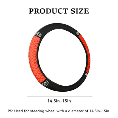 Bling Car Steering Wheel Cover, 15 Inch Rhinestones Soft Leather Elastic Steering Wheel Protector, Universal 15 Inch for Women Girls, Fit Vehicles, Sedans, SUVs, Vans, Trucks (Red) - color: Red