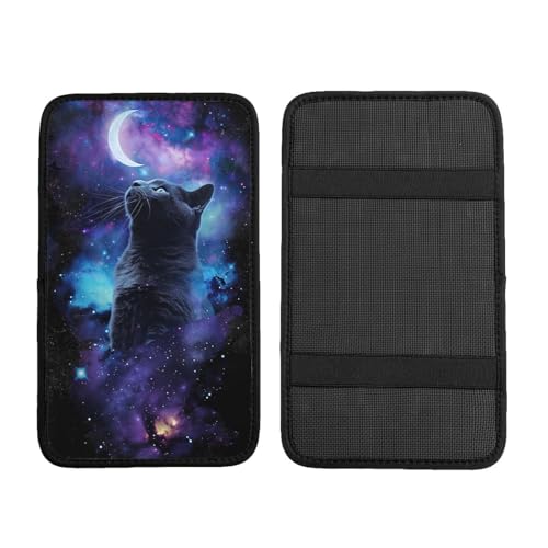 Universal Car Center Console Cushion Pad, Cute Cat and Moon Soft Waterproof Car Center Console Cover Auto Armrest Seat Box Cover Protector for Most Vehicle SUV Truck Car - color: Cute Cat And Moon