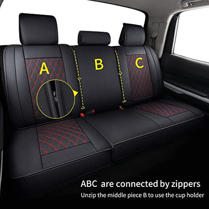 LUCKYMAN CLUB 2007-2021 Tundra Pickup Trucks Car Seat Covers X05-T3 Full Set, Fit Fit SR5 SR Platinum TRD PRO Trims Crew/Crewmax/Extended/Double Cab with Water Proof Faux Leather (Black&Red Full Set) - color: Black&Red, size: 2007-2021 Full Set