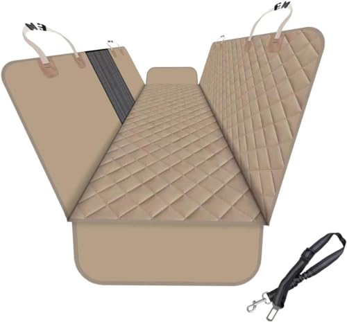 GXT Dog Back Seat Cover Protector for Cars SUV and Trucks with Mesh Window, Scratchproof Nonslip and Waterproof Material - color: Dark Khaki, style: Seat Cover and Dog Seat Belt