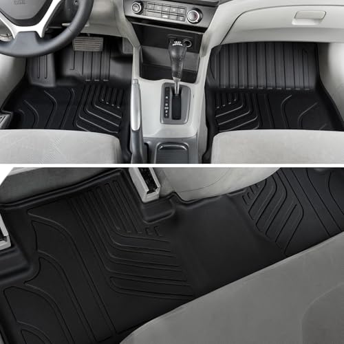 Floor Mats for Honda Civic Sedan 2012-2015, All Weather Floor Mats Trunk Cargo Liner and Door Sill Guards Accessories, Full Coverage Set (Not fit Coupe or Hybrid Models) - style: For Honda Civic | 2012-2015