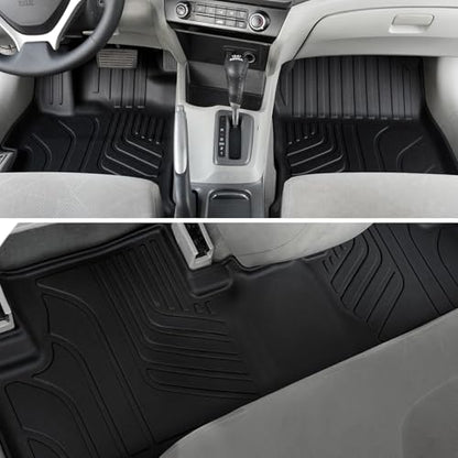 Floor Mats for Honda Civic Sedan 2012-2015, All Weather Floor Mats Trunk Cargo Liner and Door Sill Guards Accessories, Full Coverage Set (Not fit Coupe or Hybrid Models) - style: For Honda Civic | 2012-2015