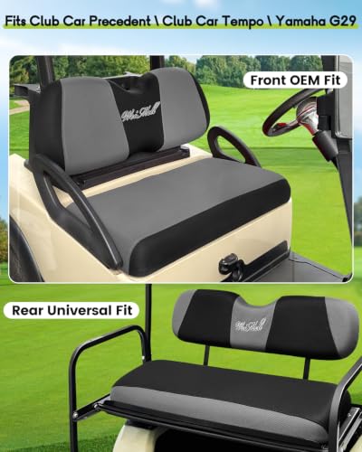 Golf Cart Seat Covers Front & Rear Set for Club Car Precedent | Also Fits Club Car Tempo & Yamaha G29 | Breathable Mesh | Cool & Sweat-Proof | Machine Washable | Easy to Install, Black&Grey - color: Grey & Black, size: Rear + Front Seat Precedent TEMPO YA