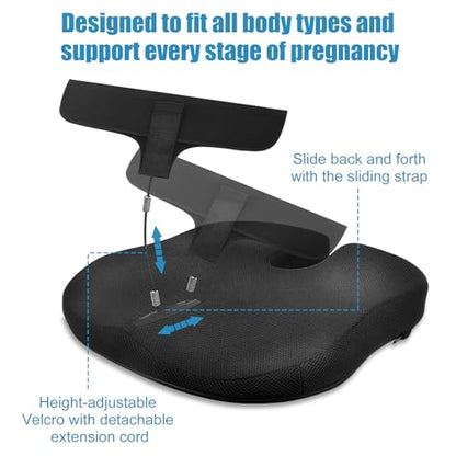 Car Seat Cushion for Pregnant Drivers and Passengers, NHTSA Recommended Prevent The Abdomen from Stress with Strap Adjuster, Memory Foam Seat Cushion for Tailbone Pain Relief, Sciatica & Back Support