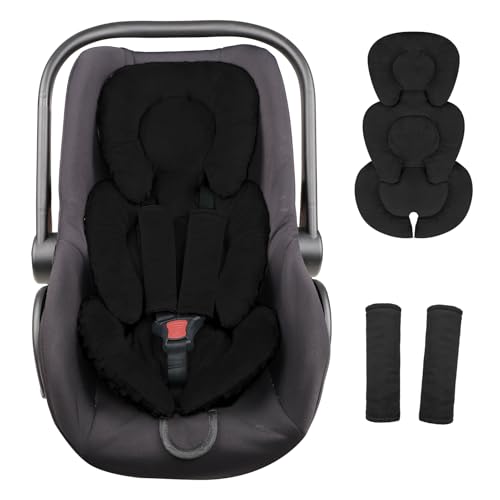 GFU Infant Car Seat Insert Head and Body Support, Reversible Newborn Insert for Carseat with Strap Pads, Soft Stroller Cushion Pillow Insert for Boys and Girls, Fits for Stroller, Swing, Black - color: Black