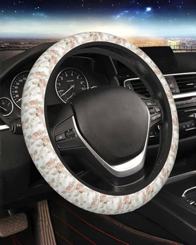Steering Wheel Cover Accessories Neoprene Cover, Breathable Non-Slip Easy to Install Suitable for Women Men, 14.5-15.5 Inch for Car SUV Van Truck Universal - Pink Rose - color: Pink Rose