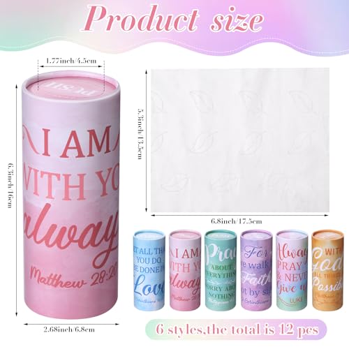 Outus 12 Pcs Christian Car Tissues Cylinder Holder with 3 Ply Facial Tissue Bulk Watercolor Religious Tissue Holder Travel Tissues Boxes Container for Home Mother's Gift for Church Ladies - style: Blending
