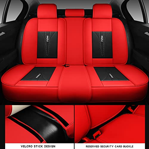 INZU Cute Rabbit Comfortable Leather Auto Car Seat Covers Front & Rear Seat Protector Fit Sedan SUV 5 Seats Full Set Universal Fit (Black & Red) - color: Black Red