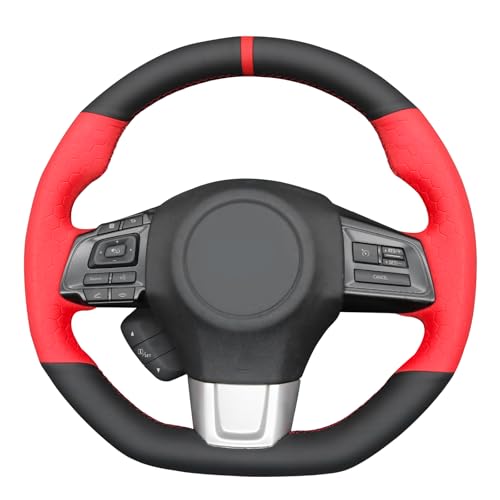 MEWANT Hand Stitch Steering Wheel Cover Wrap for Subaru WRX 2015-2021 / WRX STI 2015-2021 Steering Wheel Accessories for Subaru WRX - color: Black Leather&Red Hexagonal Leather&Red Marker