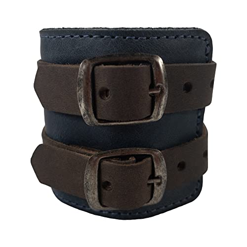 Hide & Drink, Stylish Wrist Wallet Cuff, Wristband with Secret Pouch, Cash Holder, Money Organizer, Full Grain Leather, Handmade, Slate Blue/Bourbon Brown - color: Slate Blue/Bourbon Brown, size: Regular