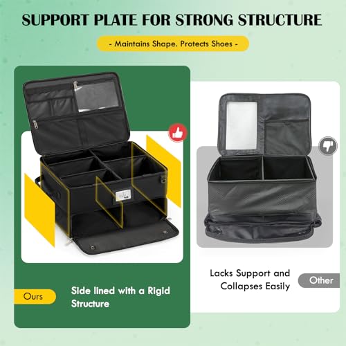 RAINSMORE Golf Trunk Organizer Golf Bag Organizers Golf Shoe Bag with Separate Ventilated Compartment for 2 Pair Shoes Golf Accessories for Balls, Gloves, Clothes - color: Black