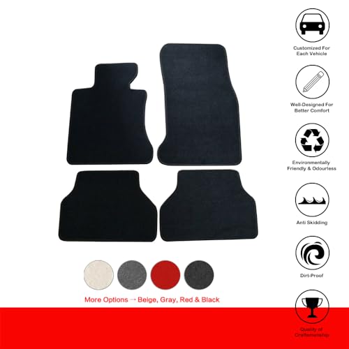 Floor Mats Compatible with BMW E60, 2005-2010 Factory Fitment Front & Rear Nylon Car Floor Carpets Carpet Liner by IKON MOTORSPORTS, 2006 2007 2008 2009