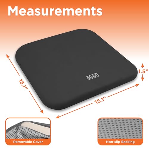 BLACK+DECKER Car Seat Cushion with Memory Foam – Ice Silk Portable Driver & Car Seat Pad for Pain Relief – Non-Slip Back, Washable Cover – Office Chair, Wheelchair, Travel Use, Black