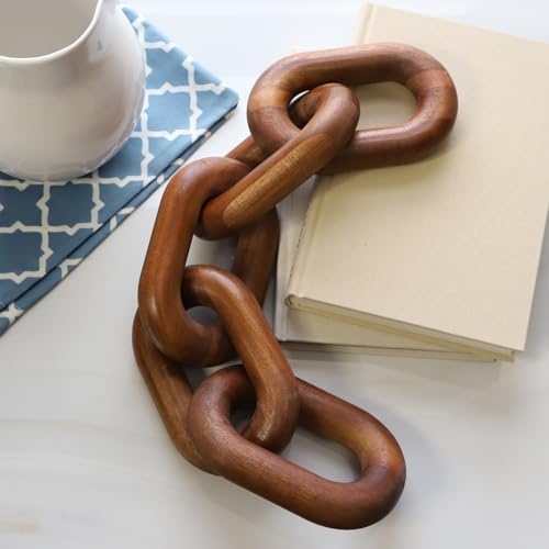 Acacia Wood Chain Link Decor- Brown with Subtle Red Undertone Decorative Chain Links for Coffee Table, Book Shelves, & Racks - Modern Rustic Home Decor Gift Ideas for Housewarming & Wedding - color: Brown