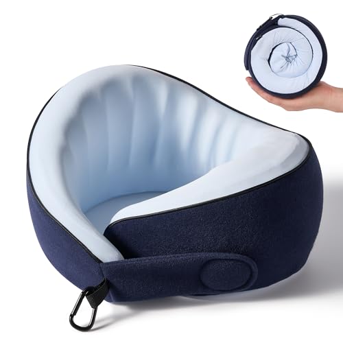 Travel Pillow, 100% Pure Memory Foam Travel Neck Pillow Airplane Neck Support Ergonomic Design for Traveling Suitable for Airplanes,Offices and Cars-Cooling Silk Blue - color: Cool Blue, size: Standard