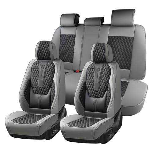 Coverado Car Seat Covers Full Set, Nappa Leather Seat Covers, Waterproof Car Seat Protector with Lumbar Support, Automotive Seat Covers Universal Fit for Most Cars SUV Trucks (Black-Gray) - color: A/Black-Gray, size: FullSet