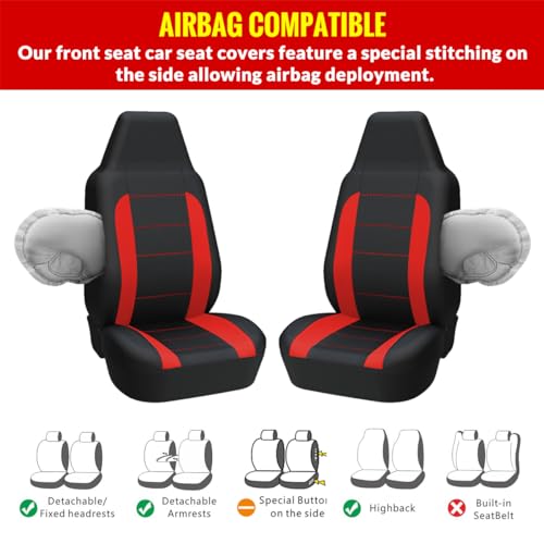 AUTOYOUTH Auto Car Front Seat Covers Bucket Seat Cover Automotive Universal Fit for Car Auto Parts Airbag Compatible- Red - color: Red
