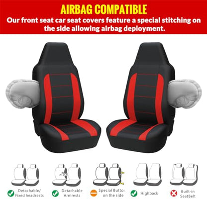 AUTOYOUTH Auto Car Front Seat Covers Bucket Seat Cover Automotive Universal Fit for Car Auto Parts Airbag Compatible- Red - color: Red