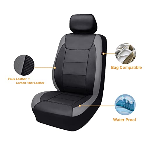 Flying Banner car seat Covers Protects Water Proof Faux Leather Carbon Fiber Front and Rear Bench (Gray Black, Full Set - 9PCS) - color: Gray Black, size: Full Set -- 9PCS