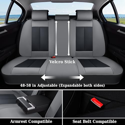 Coverado Car Seat Covers, Rear Seat Covers Leather Car Seat Covers Waterproof Back Seat Cover for Cars, 3-Pieces Seat Covers Backseat Universal Seat Cushion Protector for Most Cars Trucks, Gray&Black - color: Gray&Black
