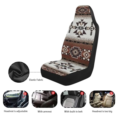 Geometric Navajo Ethnic Tribe Print Car Seat Covers, 2 Pieces Washable Vehicles Front Seat Protectors, Scratch-Resistant Bucket Seat Cover Fits Most Vehicles, Sedans, Trucks, SUVs, Vans - color: Geometric Navajo Ethnic Tribe