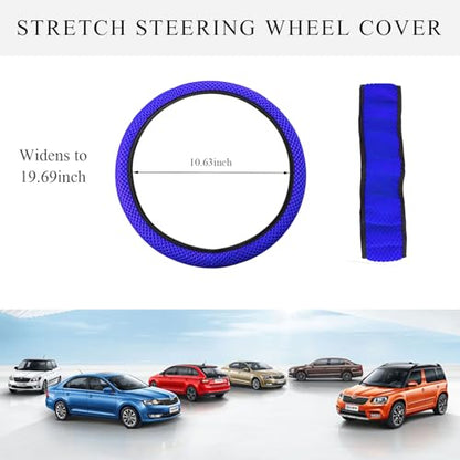 Yourkar Elastic Steering Wheel Cover, 15"×15" Comfy Breathable Stretch Steering Wheel Protector, Ice-Silk Cloth Polyester Steering Wheel Cover for Men Women, Car Accessories (Blue) - color: Blue