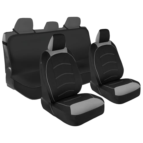 Motor Trend Front & Rear Car Seat Covers Full Set - Gray Cloth Bucket Seat Covers for Front Seats + Waterproof Rear Split Bench Cover – Universal Fit for Car Truck SUV Van Interior Protection - color: Charcoal & Black-Full Set