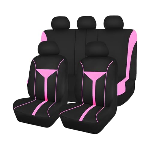 Zpana Car Seat Cover Full Set, Breathable Vehicle Front Seat and Rear Bench Split Protector, Washable Dustproof Automotive Seat Pad Accessories (Pink) - color: Pink, size: Full Set