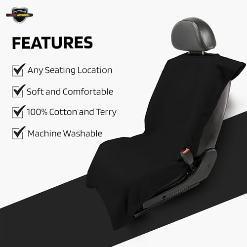 Seat Armour Black Car Seat Towel Cover – Soft, Machine Washable & Absorbent Seat Protector – Quick Install, Multipurpose Vehicle Seat Cover for Workout, Beach, Travel – Universal Fit