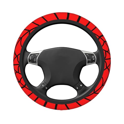 Red Black Spider Web Elastic Steering Wheel Cover Non-Slip Breathable Steering Wheel Protector Fit Auto, SUVs, Truck - color: Red Black Spider Web