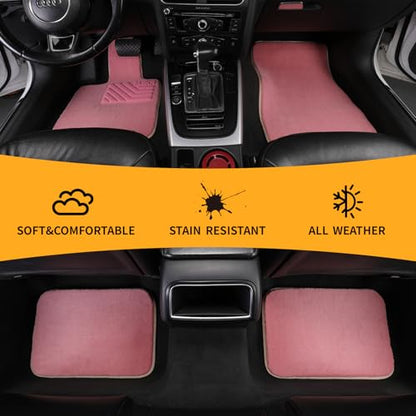 EKR All-Weather Universal Fit Car Floor Mats, 0.5 inch Thick Car Carpet Mats, Anti-Slip Automotive Mat with Driver Heel Pad Fit for SUV, Vans,Sedans, Trucks (Pink,4pcs Blown Full Set) - color: Pink
