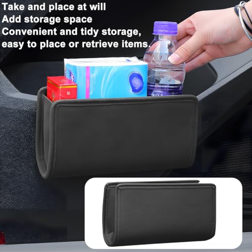 Car Seat Side Storage Pocket, Leather Hanging Foldable Multifunctional Vehicle Front Door Back Organizer Box, Waterproof Auto Interior Organizing Container, Universal fit(Black)