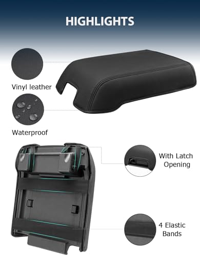 Center Console Cover for 2015-2020 F150 Accessories, F250 F350 F450 2017-2022, Expedition 2018-2024, PU Leather Middle Armrest Cusion Protector, Bucket Seat Only, Anti-Scratch, Black - size: Bucket Seat, 17-22 F250-F450, black stitch