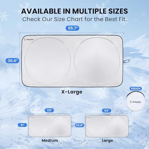 Magnelex Car Windshield Sunshade | Innovative No-Light-Pass Technology for Maximum Protection | Foldable Sun Shade Keeps Your Vehicle Cool | Fit for Cars, Trucks, and SUVs | X-Large (65.7 x 36.4 in) - size: X-LARGE - (65.7" x 36.4")