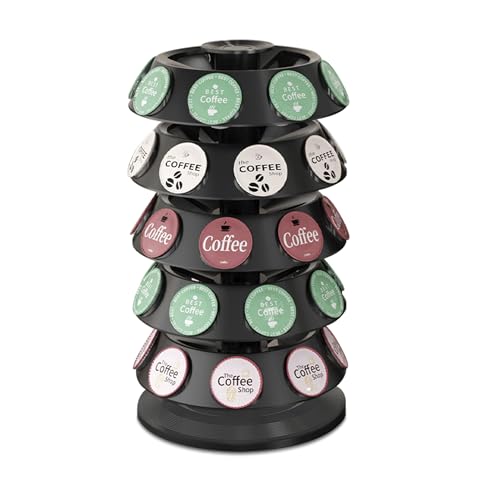 CEHNCEH K Cup Holder: Coffee Pod Carousel Organizer, Compatible with 40 Keurig K-Cup Pods, Spins 360-Degrees - Lazy Susan Platform, Home or Office Kitchen Counter Organize (New Model Black) - color: New Model Black