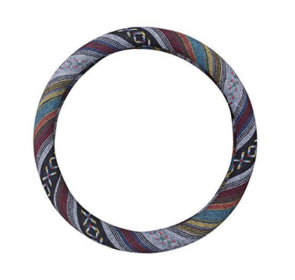 Medium Ethnic Style Coarse Flax Cloth Automotive Steering Wheel Cover Anti Slip and Sweat Absorption Auto Car Wrap Cover (14.5''-15'',E) - color: E, size: 14.5 - 15 inches