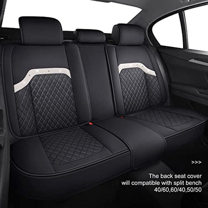 Sparkle Bling Diamond Women Car Seat Covers Waterproof Leather Universal Fit Mazda CX-3 CX-5 Toyota Highlander Jeep Hyundai Elantra Sonata Accent with Split Bench (Full Set, Black) - color: Full Set/Black-Sparkly