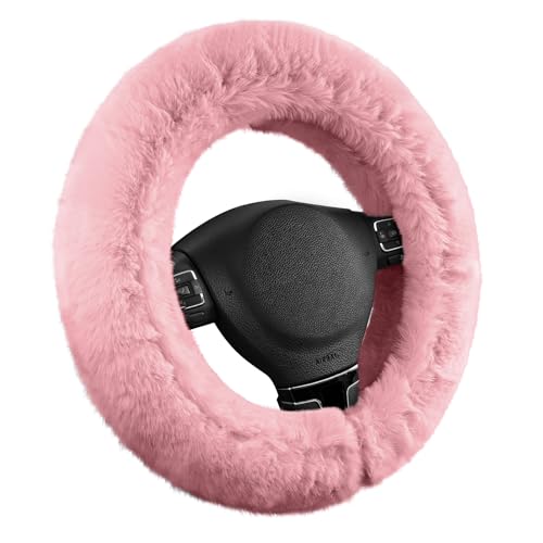 Road Comforts Steering Wheel Cover, Fluffy Car Wheel Covers for Women/Girls/Ladies，Soft Wool Fur Steering Wheel Protector, Universal 14 1/2 inches to 15 inches - Pink - color: Pink