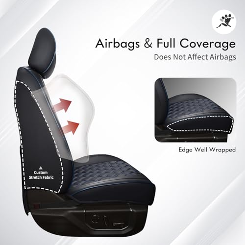 Huidasource Silverado Truck Seat Covers Custom Fit for Chevy Silverado GMC Sierra 1500 2014-2018, 2500HD 3500HD 2015-2019 Crew Double Extended Cab Pickup Waterproof Seat Cover(Full Set/Black&Blue) - color: Black&Blue, size: Full Set 2014-2018 (Curved Benc