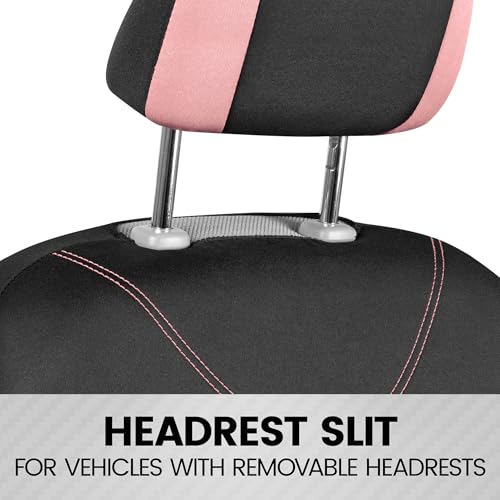 BDK UltraSleek Pink Seat Covers for Cars, Two-Tone Front with Matching Back Car Seat Cover, Made to Fit Most Auto Truck Van SUV, Interior Car Accessories, Full Set - color: Pink